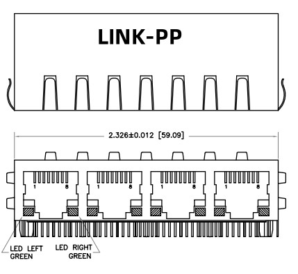HFJ14-1G01ER-L11RL 1x4 RJ45 Fastjack met 1000base-T magneten