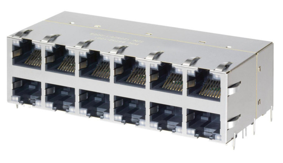 2x6 RJ45 Multi Connector 85732-1008 PSE PoE+ met LED's ingeschakeld