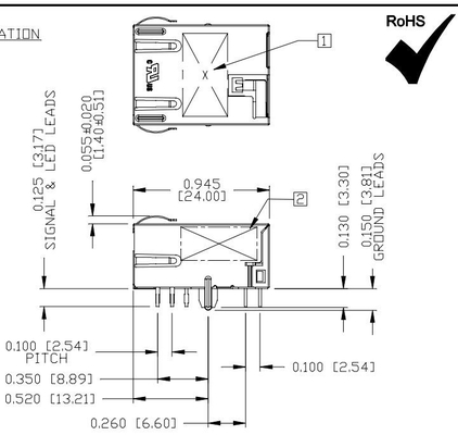 De de Havenrj45 Magjack Schakelaar van l836-121t-KE 5G basis-T Tab Down 1X1 met Gy/G wordt beschermd die leidde