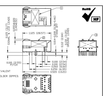 Van het de Haven de Lage Profiel RJ45 van l8bj-1k1t-KDE 2.5G basis-T Tab Down 1X1 Magnetische Schakelaar met Leds
