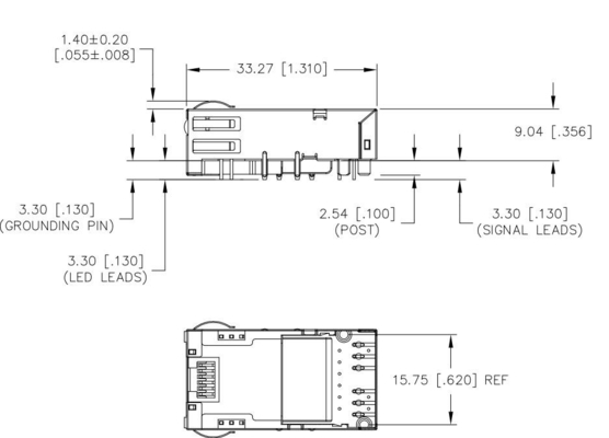 De Haven Tab Down RJ45 Geleide Magjack 12PIN GG/Y van JT3-1105HL 10gbase-t 1X1