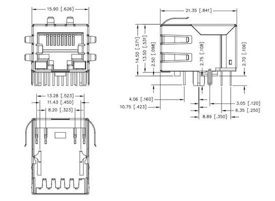 JXD0-9006NLT enige Havenrj45 Magnetische Schakelaar Tab Down 100base-t 8 Geleid PIN With G/Y