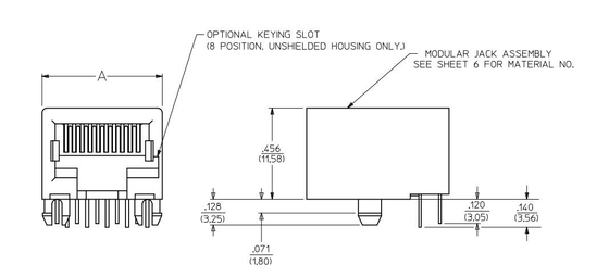 432026101 de Havenpcb Modulair Jack Right Angle Tab Down van 6p6c 1X1 GEEN leiden